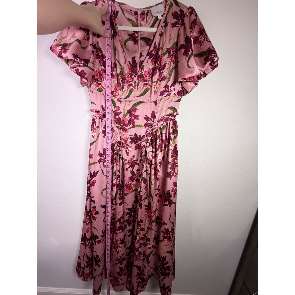 Cinq a Sept Pink Floral Orchid Midi Dress V-Neck Flutter Sleeve Womens Size 8 - Picture 6 of 12